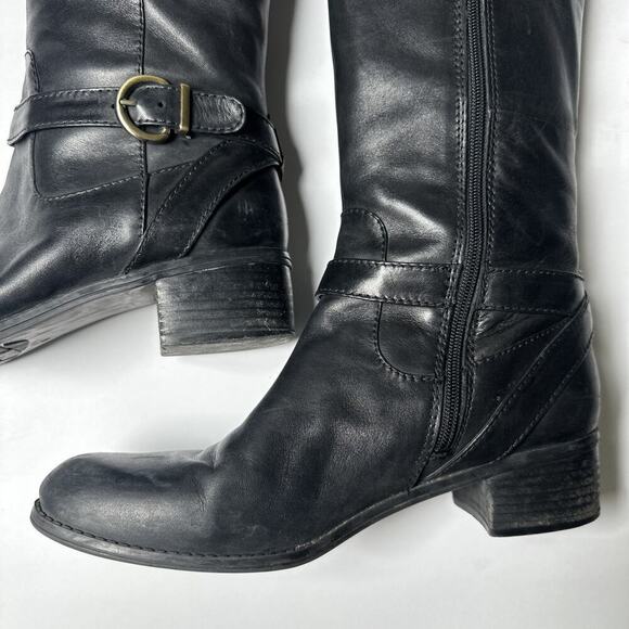 Bandolino Black Brown Leather Buckle Knee High Boots Women's Size 9.5 Equestrian - Picture 3 of 11